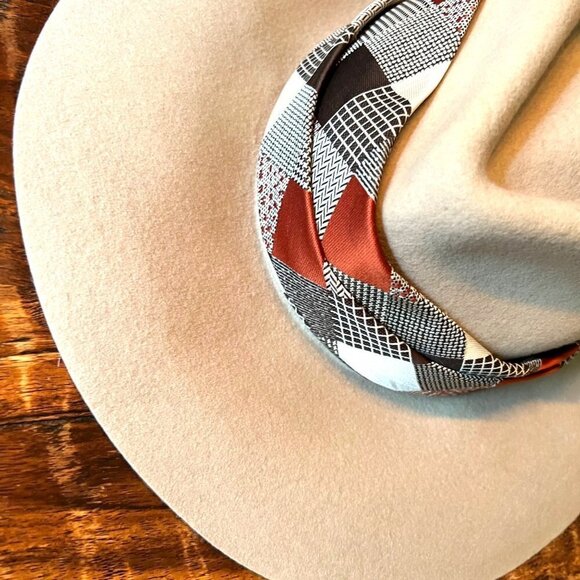 Wool Fedora With Boho Vintage Tie And Buttons
